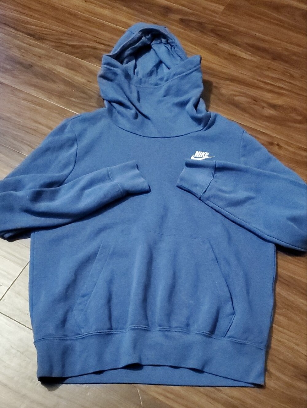 Nike Blue Pullover Hoodie with Face Covering And White Swoosh - Picture 5 of 9
